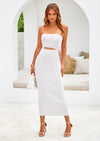PRETTYGARDEN Women's Summer Midi Bodycon Dress Strapless Cut Out Knit Tube Long Fitted Dresses