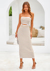 PRETTYGARDEN Women's Summer Midi Bodycon Dress Strapless Cut Out Knit Tube Long Fitted Dresses