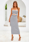 PRETTYGARDEN Women's Summer Midi Bodycon Dress Strapless Cut Out Knit Tube Long Fitted Dresses
