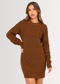 PRETTYGARDEN Sweater Dress for Women Long Puff Sleeve Turtleneck Ribbed Knit Oversized Pullover Winter Short Dress