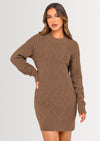 PRETTYGARDEN Sweater Dress for Women Long Puff Sleeve Turtleneck Ribbed Knit Oversized Pullover Winter Short Dress