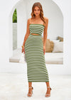 PRETTYGARDEN Women's Summer Midi Bodycon Dress Strapless Cut Out Knit Tube Long Fitted Dresses