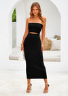PRETTYGARDEN Women's Summer Midi Bodycon Dress Strapless Cut Out Knit Tube Long Fitted Dresses
