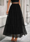 PRETTYGARDEN Maxi Skirts for Women Fall Tulle High Waisted Ruffle Flowy A-Line Long Skirt Country Concert Outfits