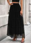 PRETTYGARDEN Maxi Skirts for Women Fall Tulle High Waisted Ruffle Flowy A-Line Long Skirt Country Concert Outfits