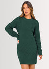 PRETTYGARDEN Sweater Dress for Women Long Puff Sleeve Turtleneck Ribbed Knit Oversized Pullover Winter Short Dress