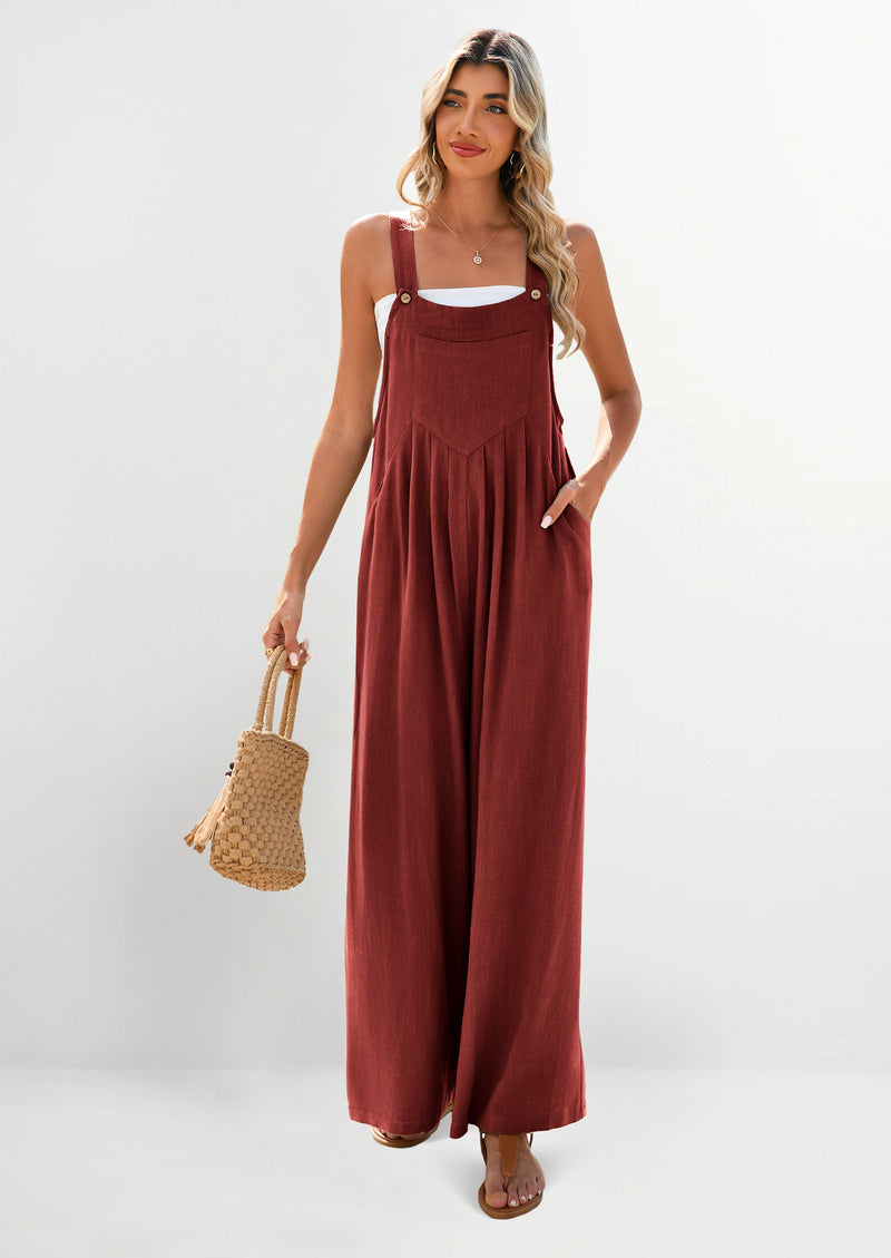 PRETTYGARDEN Women's Bib Overalls Casual Summer Sleeveless Strap Loose Wide Leg Jumpsuits with Pockets
