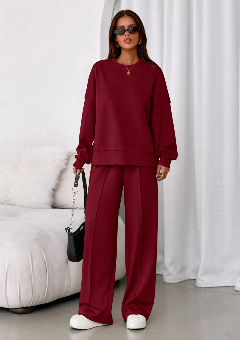 PRETTYGARDEN 2 Piece Sets For Women Fall Trendy Long Sleeve Sweatshirt Wide Leg Pants Loungewear Set Matching Sweatsuit