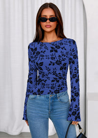 PRETTYGARDEN Women Long Sleeve Floral Mesh Tops Blouse  Fall Trendy Boat Neck Ruched Fitted Shirt Going Out Date Outfits