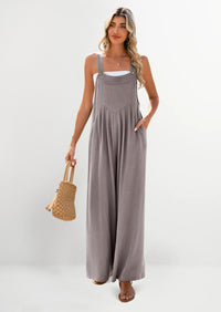 PRETTYGARDEN Women's Bib Overalls Casual Summer Sleeveless Strap Loose Wide Leg Jumpsuits with Pockets