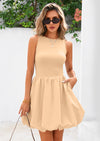 PRETTYGARDEN Summer Dresses for Women Casual Sleeveless Tank Mini Short Dress Crew Neck Bubble Sundress with Pockets