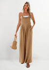 PRETTYGARDEN Women's Bib Overalls Casual Summer Sleeveless Strap Loose Wide Leg Jumpsuits with Pockets