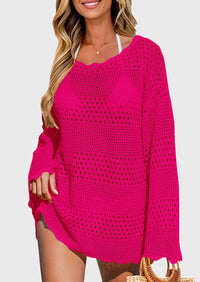 Long Sleeve Knit Crochet Bathing Beach Vacation Cover Up Dresses