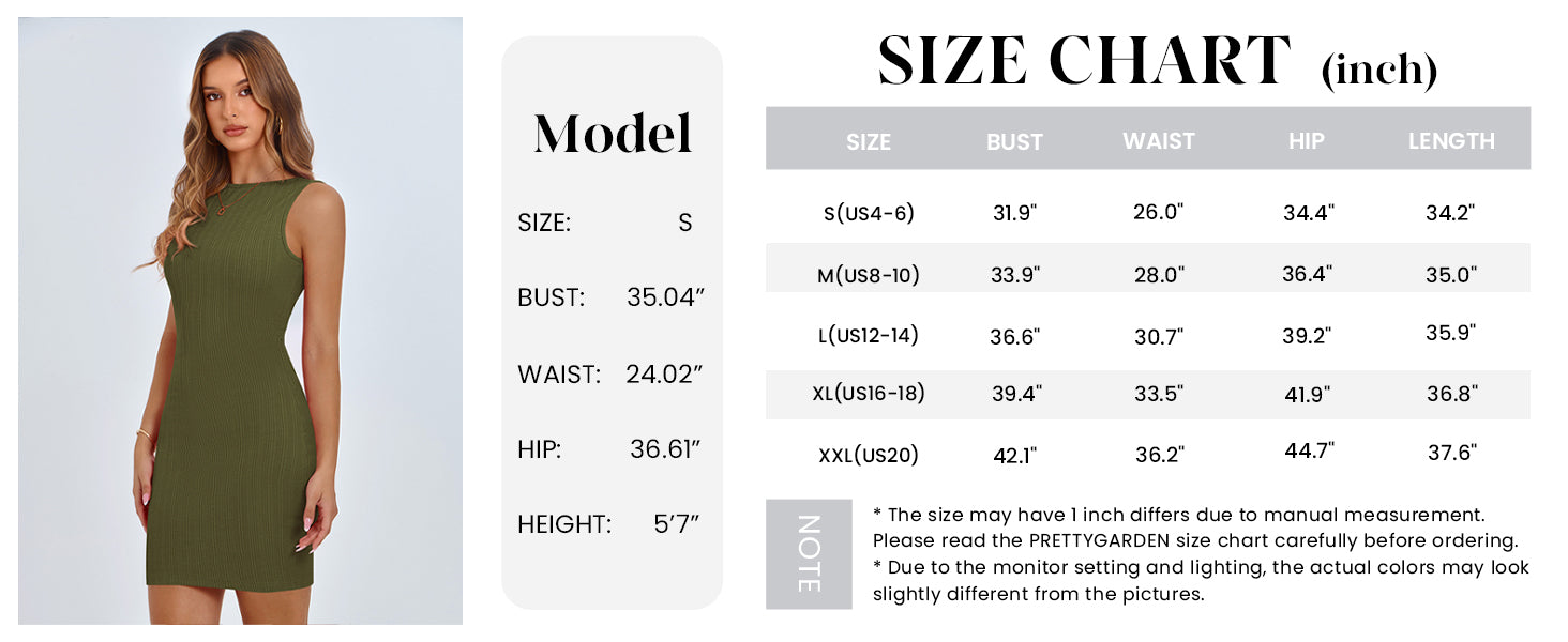PRETTYGARDEN Spring Dresses for Women Sleeveless Bodycon Short Work Tank Dress Summer Casual Ribbed Mini Sundresses