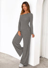 PRETTYGARDEN Casual Two Piece Sets for Women Fall Outfits Asymmetrical Off Shoulder Tops Wide Leg Pants Knit Lounge Set