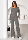 PRETTYGARDEN Casual Two Piece Sets for Women Fall Outfits Asymmetrical Off Shoulder Tops Wide Leg Pants Knit Lounge Set