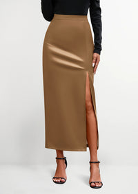 PRETTYGARDEN Womens Faux Leather Skirt Fall Bodycon High Waisted Slit Dressy Casual Winter Maxi Long Pencil Skirts