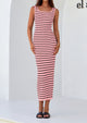 Casual Sleeveless Striped Ribbed Knit Beach Vacation Sundress Tank Midi Dress