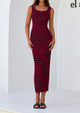 Casual Sleeveless Striped Ribbed Knit Beach Vacation Sundress Tank Midi Dress