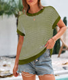 PRETTYGARDEN Womens Short Sleeve Sweater Spring Summer Round Neck Striped Pullover Cap Sleeve Knit Sweater Vest Tops