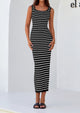Casual Sleeveless Striped Ribbed Knit Beach Vacation Sundress Tank Midi Dress