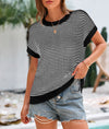 PRETTYGARDEN Womens Short Sleeve Sweater Spring Summer Round Neck Striped Pullover Cap Sleeve Knit Sweater Vest Tops