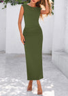PRETTYGARDEN 2 Piece Sets Going Out Casual Cap Sleeve Crop Tops Ruched Maxi Long Skirts Outfits