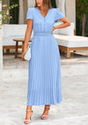 PRETTYGARDEN Women's Short Sleeve Button V Neck Casual Pleated Maxi Dresses