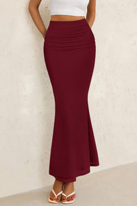 Mermaid Bodycon Trendy Casual High Waisted Ruffle Ruched Long Mesh Skirts