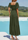 PRETTYGARDEN Womens Summer Smocked Tiered Ruffle A Line Beach Maxi Dresses