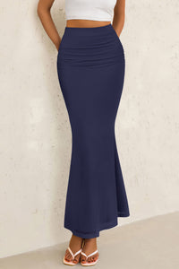 Mermaid Bodycon Trendy Casual High Waisted Ruffle Ruched Long Mesh Skirts