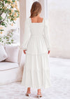 PRETTYGARDEN Fall Wedding Guest Dresses for Women Long Sleeve Square Neck Tiered A Line Modest Elegant Flowy Dresses