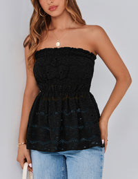 Boho Strapless Off Shoulder Eyelet Smocked Peplum Going Out Tube Tops