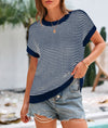 PRETTYGARDEN Womens Short Sleeve Sweater Spring Summer Round Neck Striped Pullover Cap Sleeve Knit Sweater Vest Tops