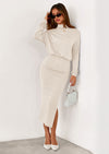 PRETTYGARDEN Turtle Neck Dresses for Women Fall Knit Outfits Slit Elastic Waist Long Sleeve Bodycon Midi Sweater Dress