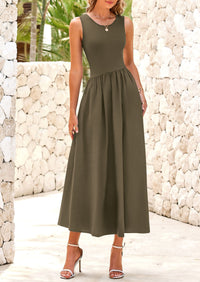 Casual Sleeveless Striped Ribbed Knit Long Dresses Beach Vacation Sundress