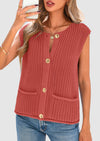 PRETTYGARDEN Women's Summer Sweaters Vest Sleeveless Button Down Cropped Pockets Chunky Knit Cardigan Trendy Tank Tops