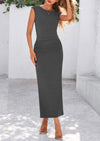 PRETTYGARDEN 2 Piece Sets Going Out Casual Cap Sleeve Crop Tops Ruched Maxi Long Skirts Outfits