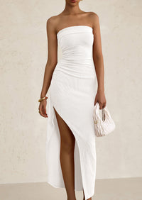 Ruched Bodycon Off Shoulder Asymmetrical High Split Elegant Cocktail Party Dresses