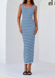 Casual Sleeveless Striped Ribbed Knit Beach Vacation Sundress Tank Midi Dress