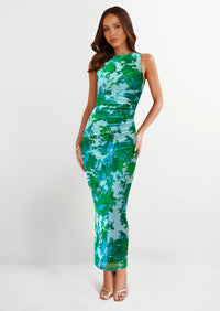 PRETTYGARDEN Wedding Guest Dresses for Women Spring Floral Bodycon Sleeveless Mesh Maxi Long Dress