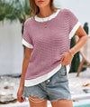 PRETTYGARDEN Womens Short Sleeve Sweater Spring Summer Round Neck Striped Pullover Cap Sleeve Knit Sweater Vest Tops