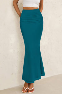 Mermaid Bodycon Trendy Casual High Waisted Ruffle Ruched Long Mesh Skirts