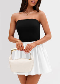 Strapless Casual Tube Top Ruffle A Line Patchwork Mini Dresses Mini Party Dresses