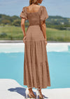 PRETTYGARDEN Womens Summer Smocked Tiered Ruffle A Line Beach Maxi Dresses