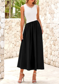 Casual Sleeveless Striped Ribbed Knit Long Dresses Beach Vacation Sundress