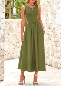 Casual Sleeveless Striped Ribbed Knit Long Dresses Beach Vacation Sundress