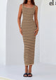 Casual Sleeveless Striped Ribbed Knit Beach Vacation Sundress Tank Midi Dress
