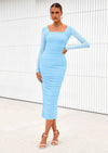 PRETTYGARDEN Midi Dresses for Women Fall Fashion Long Sleeve Ruched Bodycon Cocktail Party Wedding Guest Dress