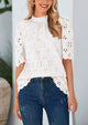 Short Sleeve Eyelet Embroidered Dressy Casual Blouse